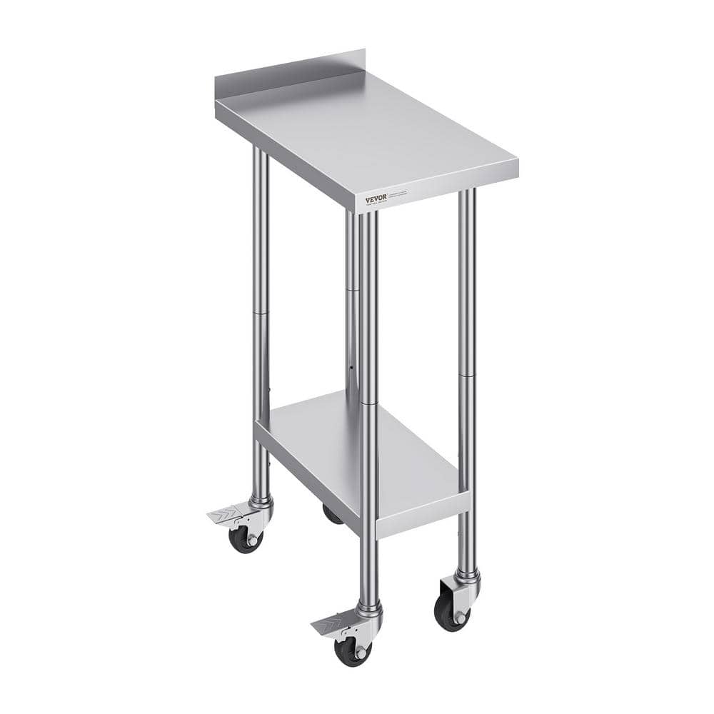24 in. x 15 in. x 40 in. Silver Stainless Steel Kitchen Prep Table Commercial Worktable w/ Casters & Adjustable Height - Hercitys