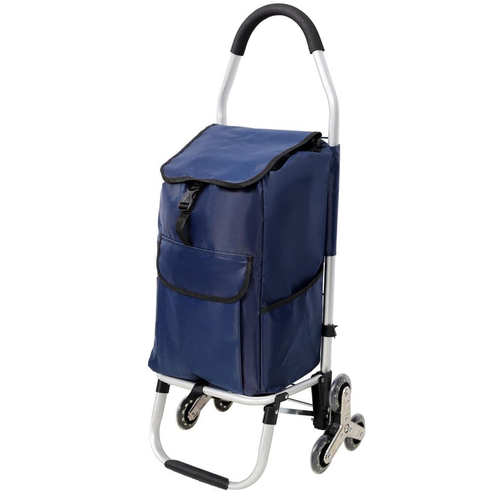 1.41 cu. ft. Metal Foldable Garden Cart with Wheels and Removable Shopping Oxford Waterproof Bag in Dark Blue - Hercitys