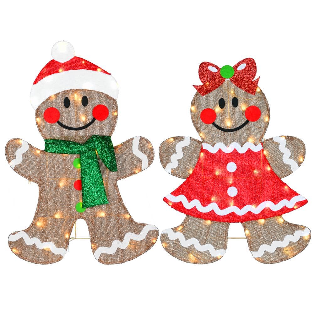 35 in. Pre-Lit Gingerbread Cookie Couple - Hercitys