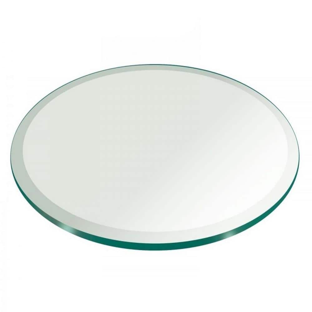 22 in. Clear Round Glass Table Top, 1/2 in. Thickness Tempered Beveled Edge Polished - Hercitys