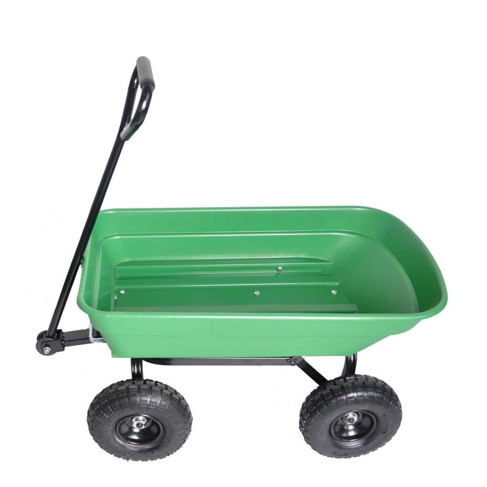 3 cu. ft. Steel Garden Cart Folding Wagon Green Color with 10 in. Pneumatic Tires - Hercitys