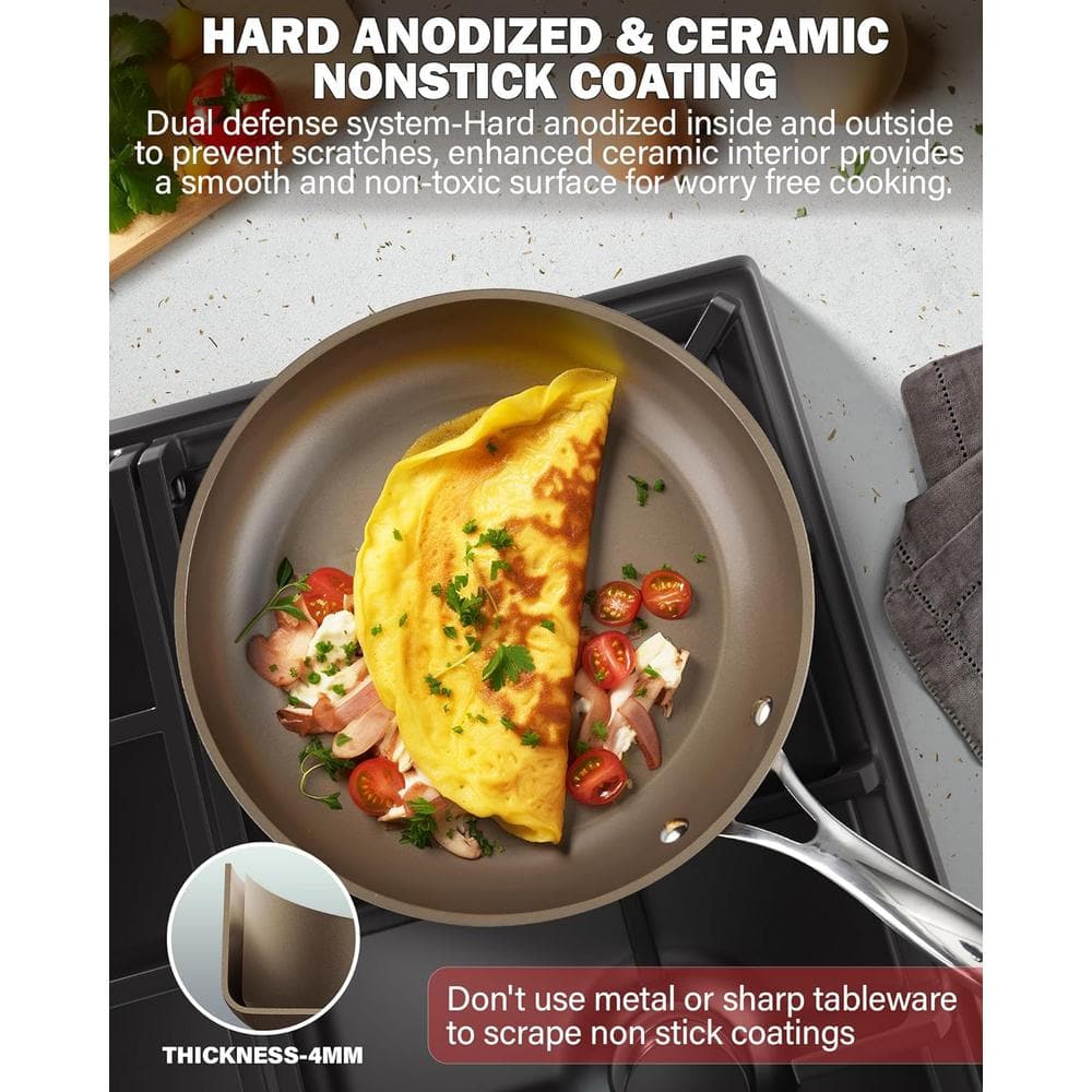 10.5 in. Classic Hard Anodized Ceramic Nonstick Aluminum Skillet Egg Omelette Frying Pan Bronze - Hercitys