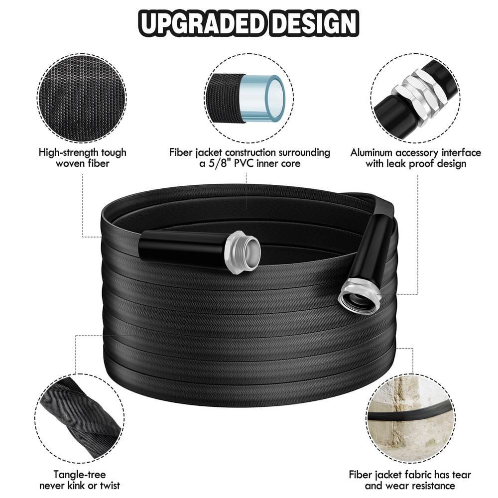 5/8 in. Dia. x 100 ft. Garden Hose, Non-Expandable Water Hose with 10 Function Hose Nozzle - Hercitys
