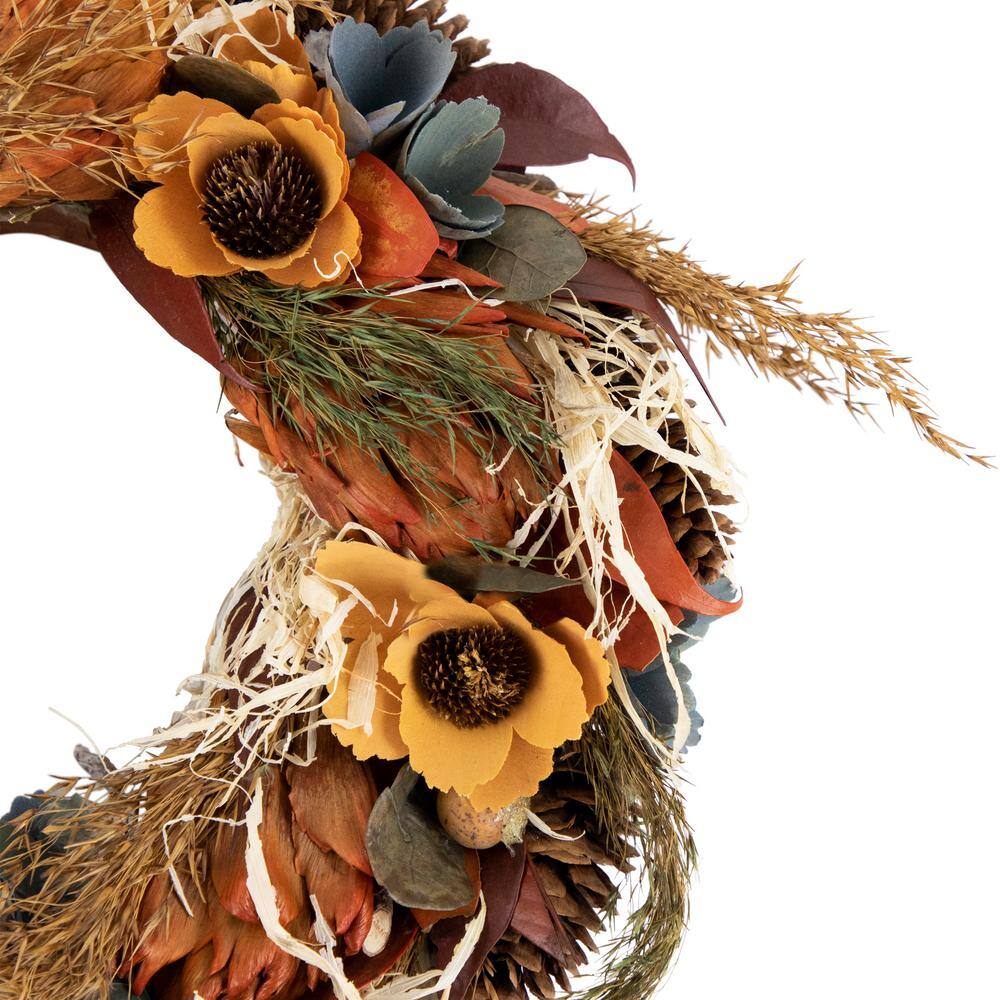 12 in. Unlit Sunflower and Straw Artificial Fall Harvest Wreath - Hercitys
