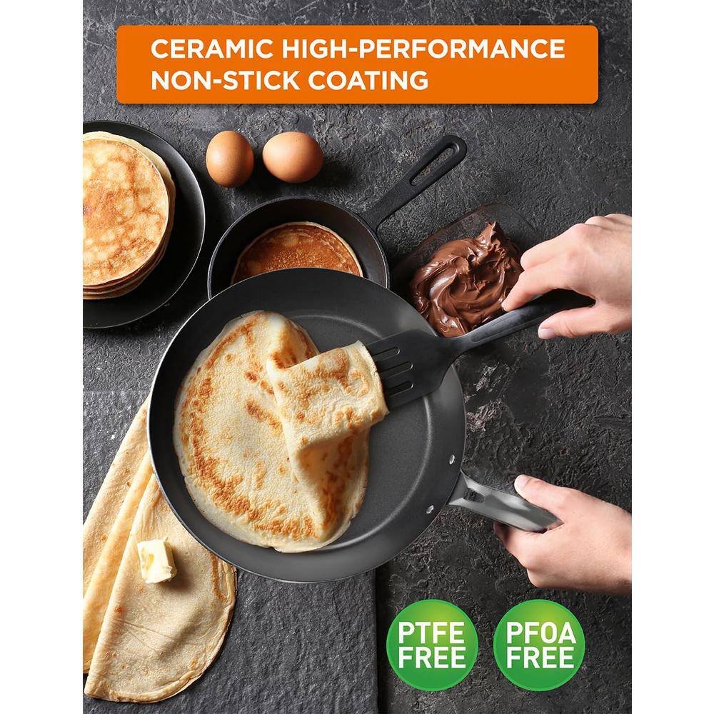 12 in. Carbon Steel Skillet Non-Stick Frying Pan with Ceramic Coating - Hercitys