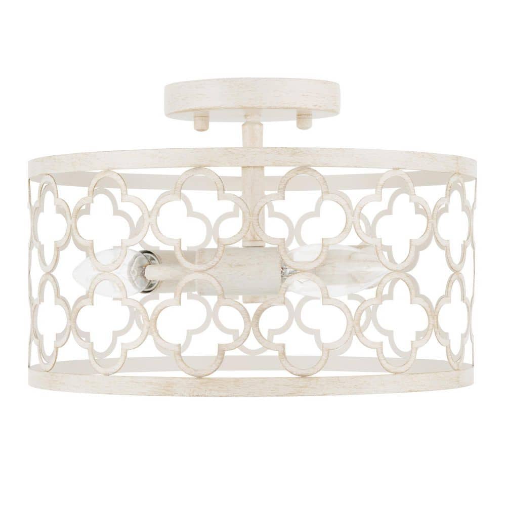 12 in. 3-Light Distressed White Semi Flush Mount Ceiling Light - Hercitys