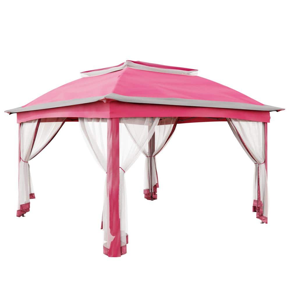 11 ft. x 11 ft. Pink Steel Pop-Up Gazebo with Mosquito Netting - Hercitys