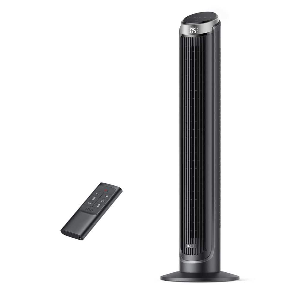 40 in. Tower Fan, 5-Speeds, 12 H Timer, 90° Oscillation with Remote, AC Motor in Silver - Hercitys