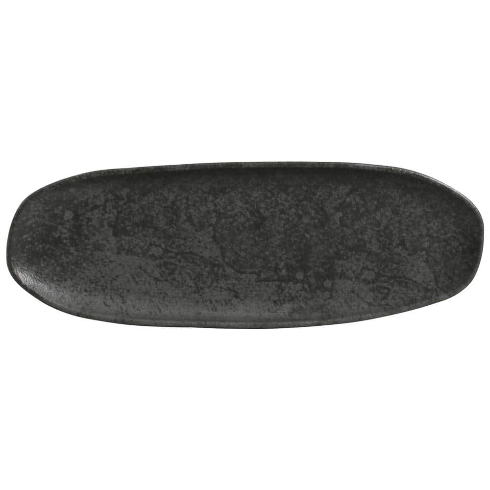 14.17 in. Chromium Gray Stoneware Shallow Oval Platter Large Organic (Set of 4) - Hercitys