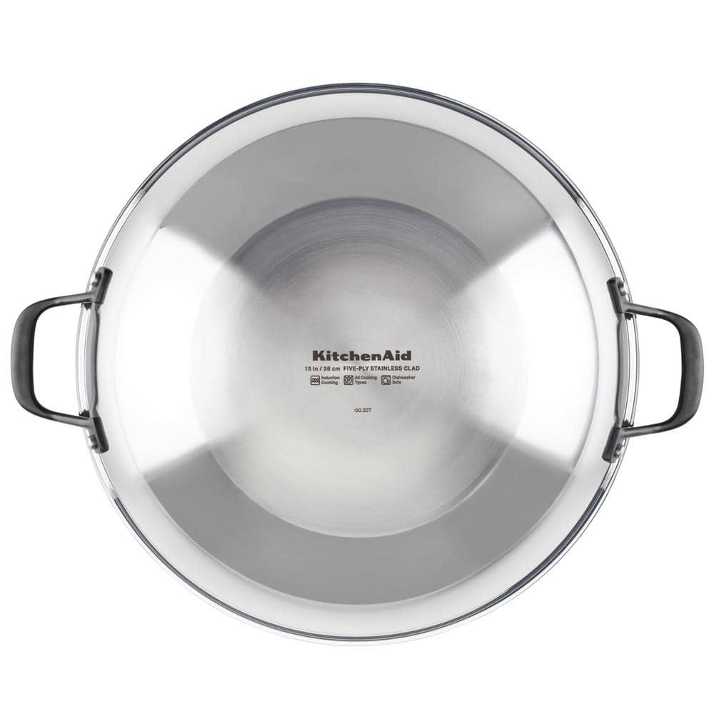 5-Ply Clad 15 in. Polished Stainless Steel Wok - Hercitys