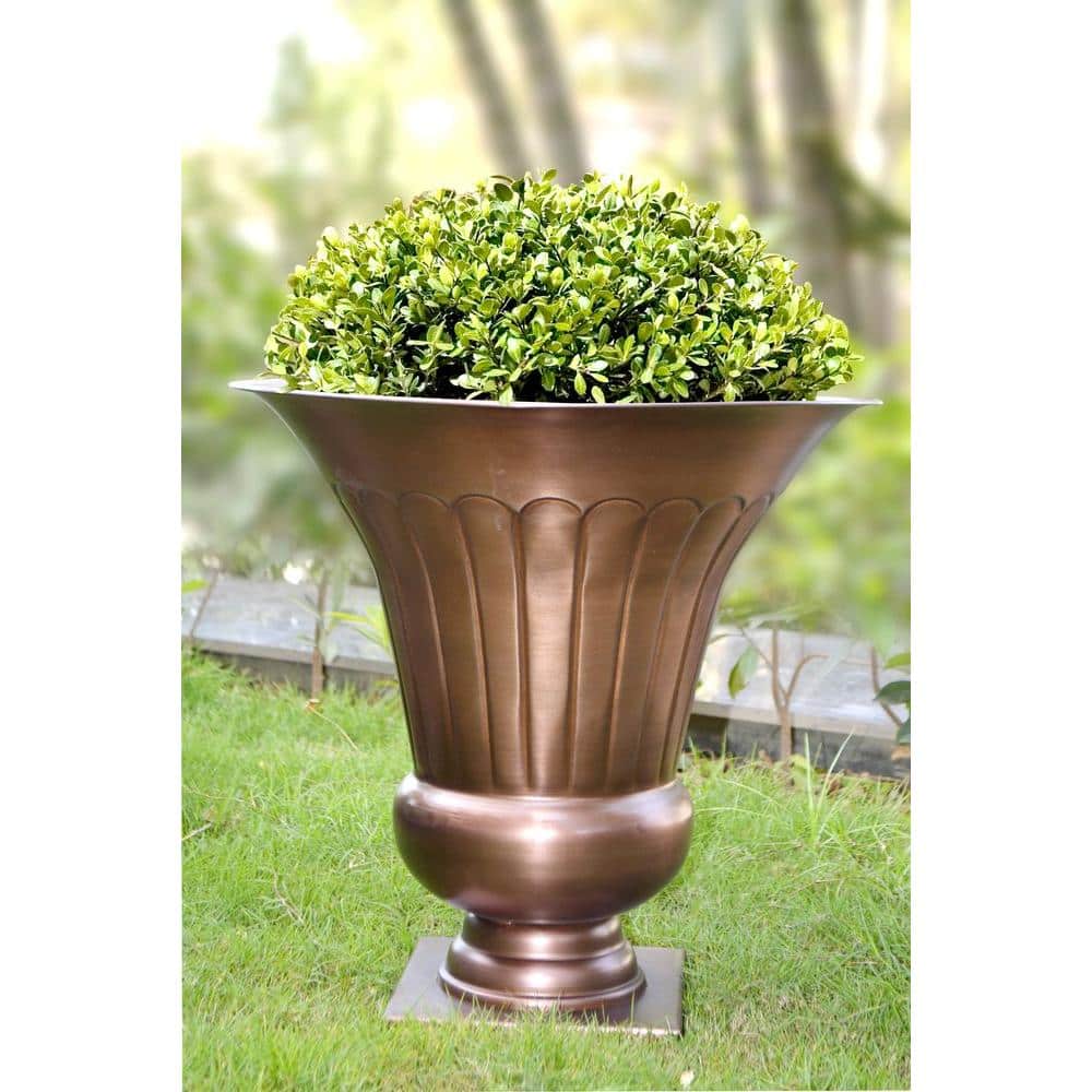 17.25 in. Antique Copper Metal Urn Planter - Hercitys