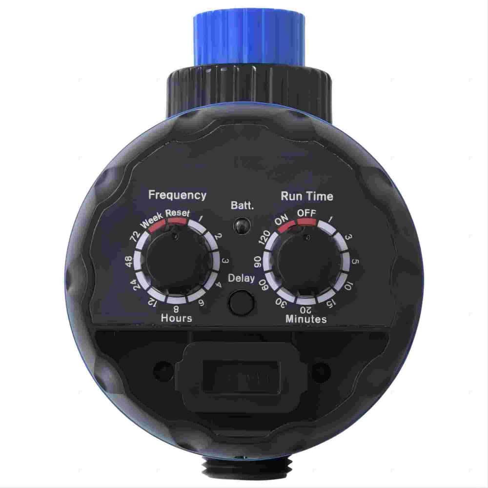 1-Zone Outdoor Single Outlet Water Timer Irrigation Controller with Ball Valves in Black and Blue - Hercitys