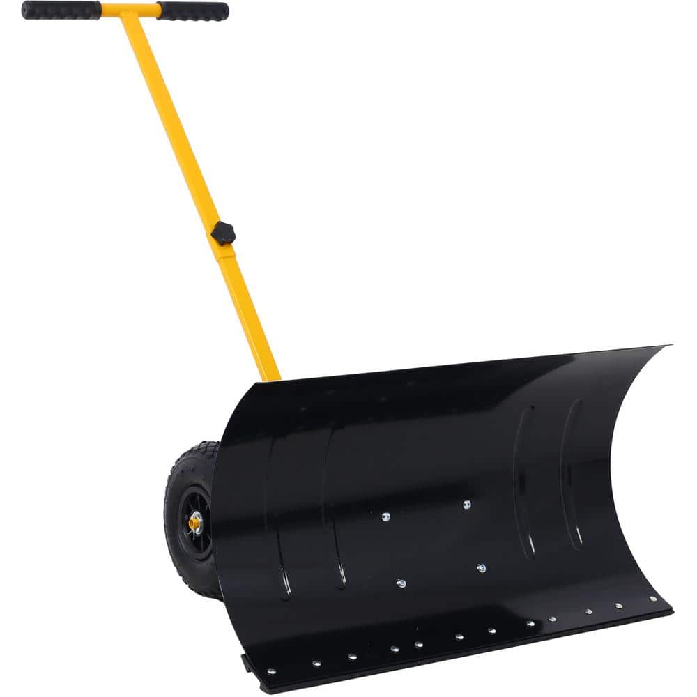 15 in. L Steel Handle Steel Snow Shovel with 29 in. W Blade and 10 in. Wheels, Yellow - Hercitys