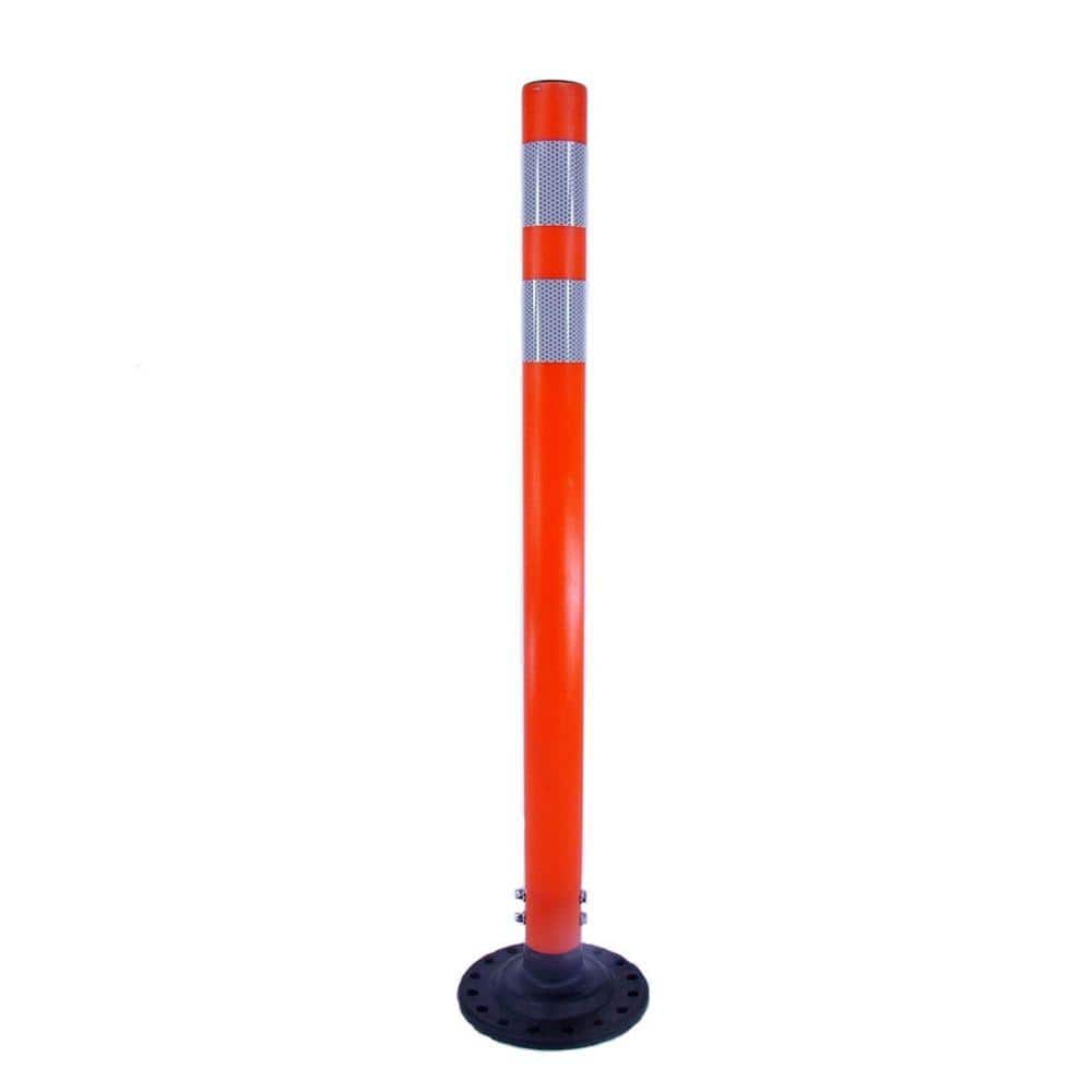 36 in. Orange Round Delineator Post and Base with High-Intensity White Band - Hercitys
