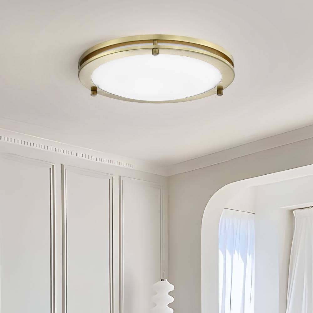 12 in. 15-Watt Brushed Gold 5CCT Dimmable Integrated LED Flush Mount Ceiling Light with White Acrylic Shade (2-Pack) - Hercitys