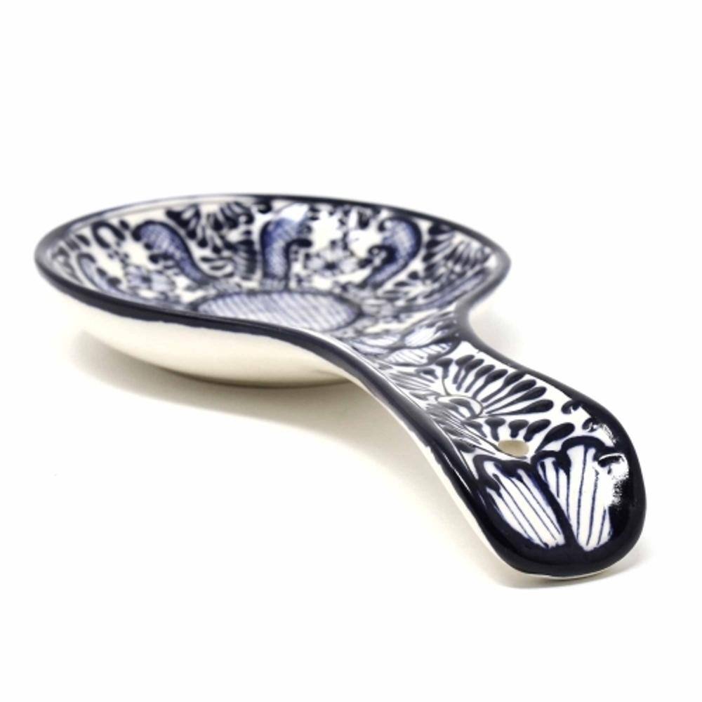 1-Piece Blue Flower Mexican Pottery Ceramic Spoon Rest - Hercitys