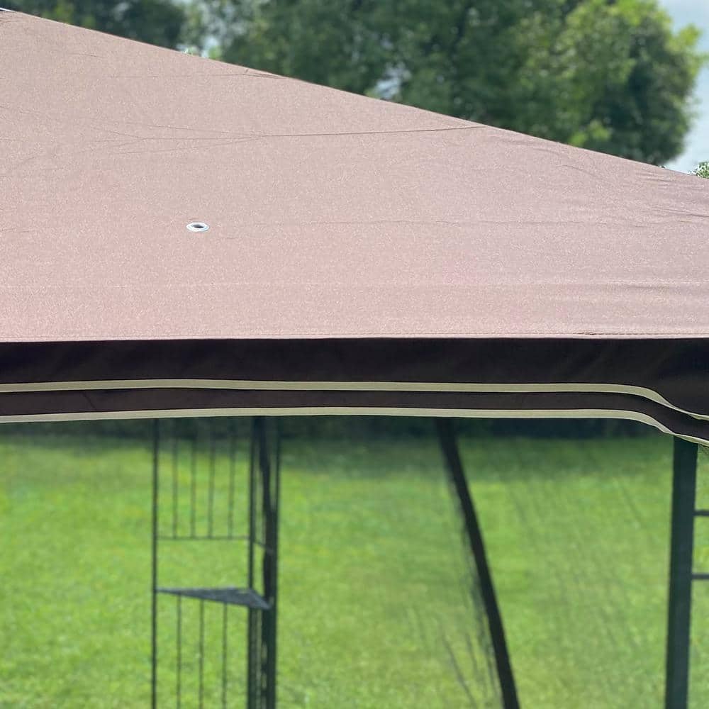 10 ft. x 10 ft. Brown Patio Double Roof Gazebo Replacement Canopy Top Fabric - Hercitys
