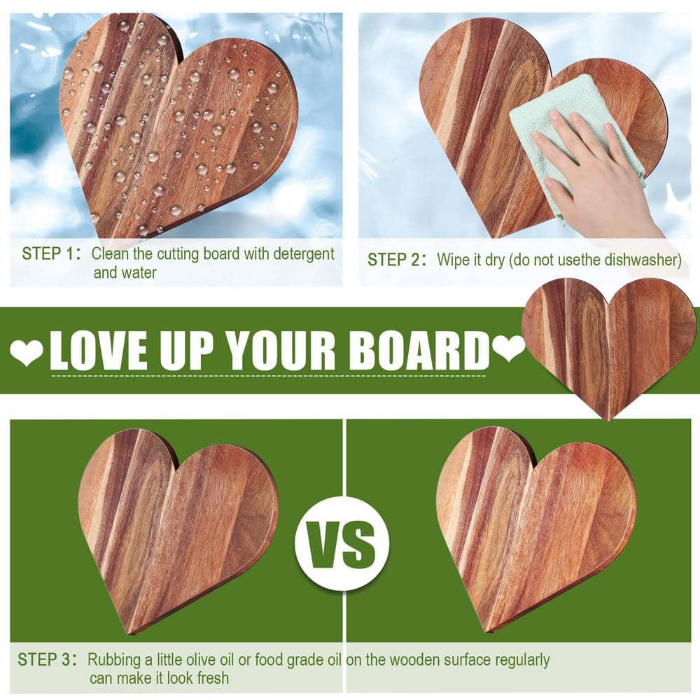 1-Piece Acacia Wood Heart Shaped Cutting Board Charcuterie and Cheese Board Gift-Ready (Classic Style) - Hercitys