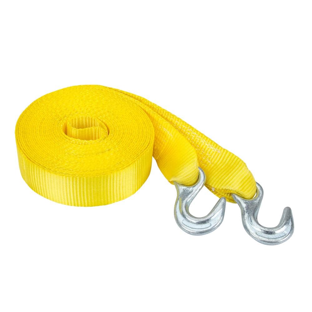 20 ft. 3,000 lb. Working Load Limit Yellow Tow Rope Strap with Hooks - Hercitys