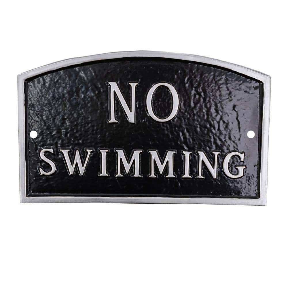 5.5 in. x 9 in. Small Arch No Swimming Statement Plaque Sign – Black/Silver - Hercitys