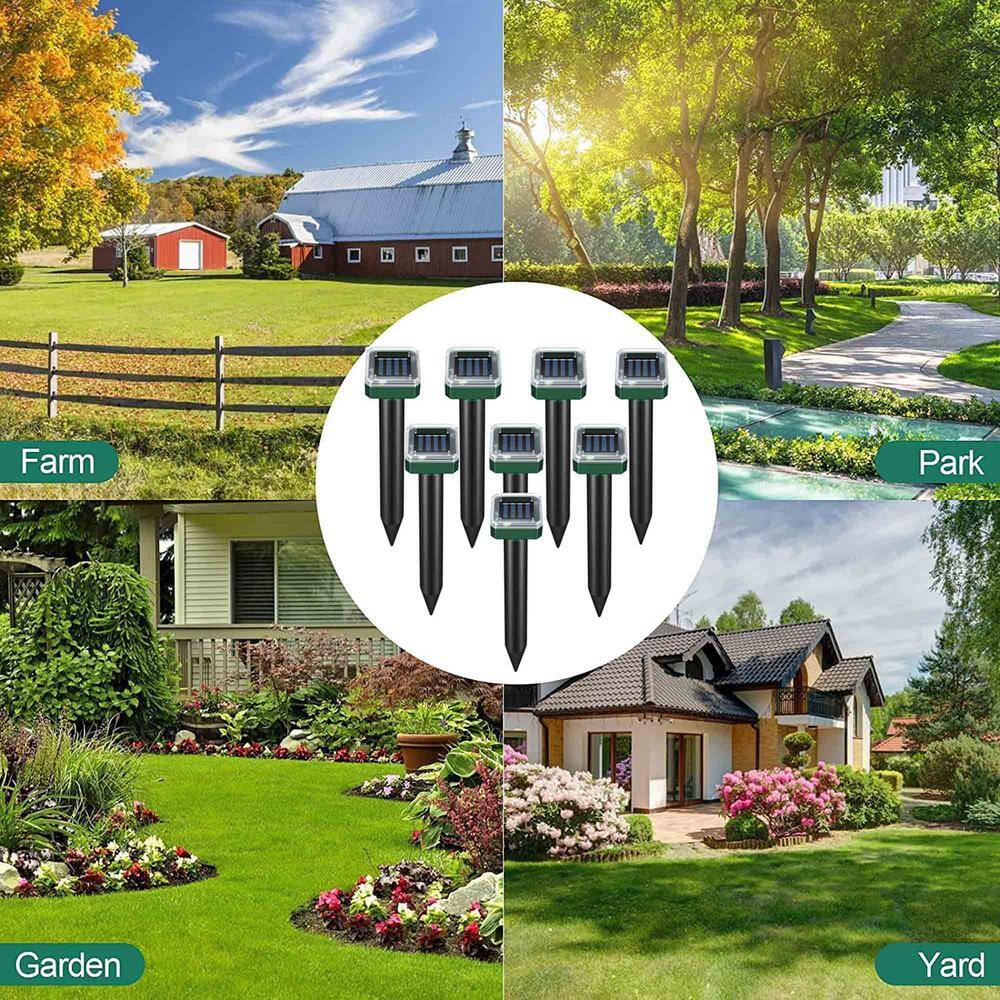 10 in. x 2 in. Solar Mole Repellent Ultrasonic Repellent Powered – 8 Pack - Hercitys