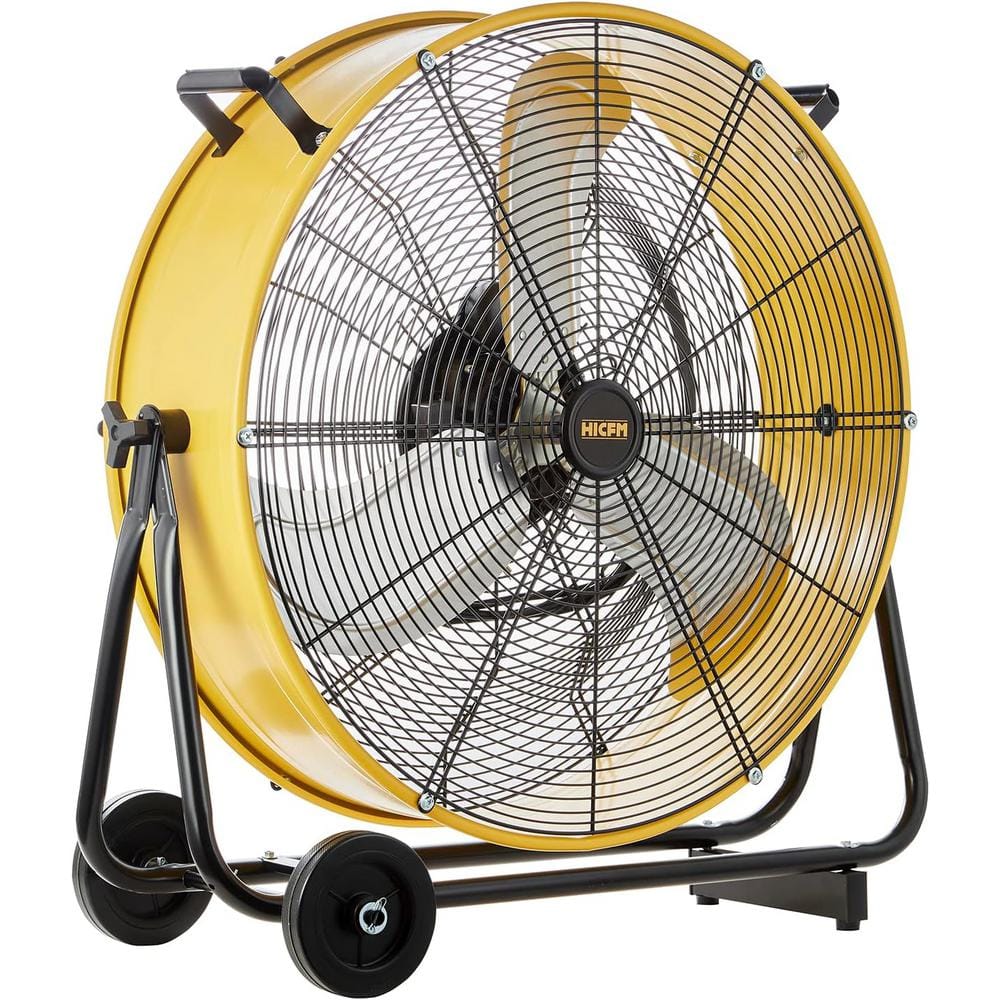 24 in. 3 Fan Speeds Drum Fan in Yellow, Turbo Blade with Powerful 1/3-HP Motor - Hercitys