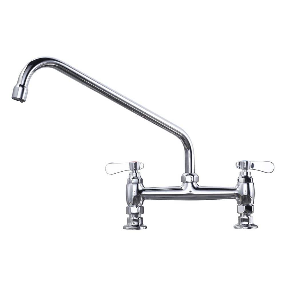 14 in. Double Handle Deck Mount Standard Kitchen Faucet in Chrome - Hercitys