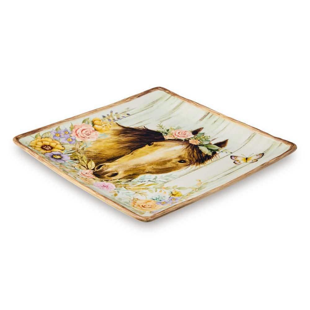 3.5 in. Multi-Colored Ceramic Rosewood Square Platter - Hercitys
