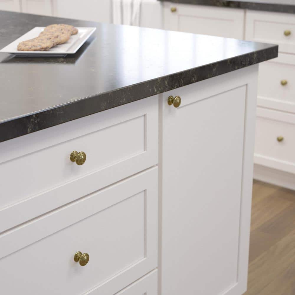 10-Pack Simple Double Ring 1-1/8 in. (29 mm) Classic Satin Gold Round Cabinet Knobs - Hercitys