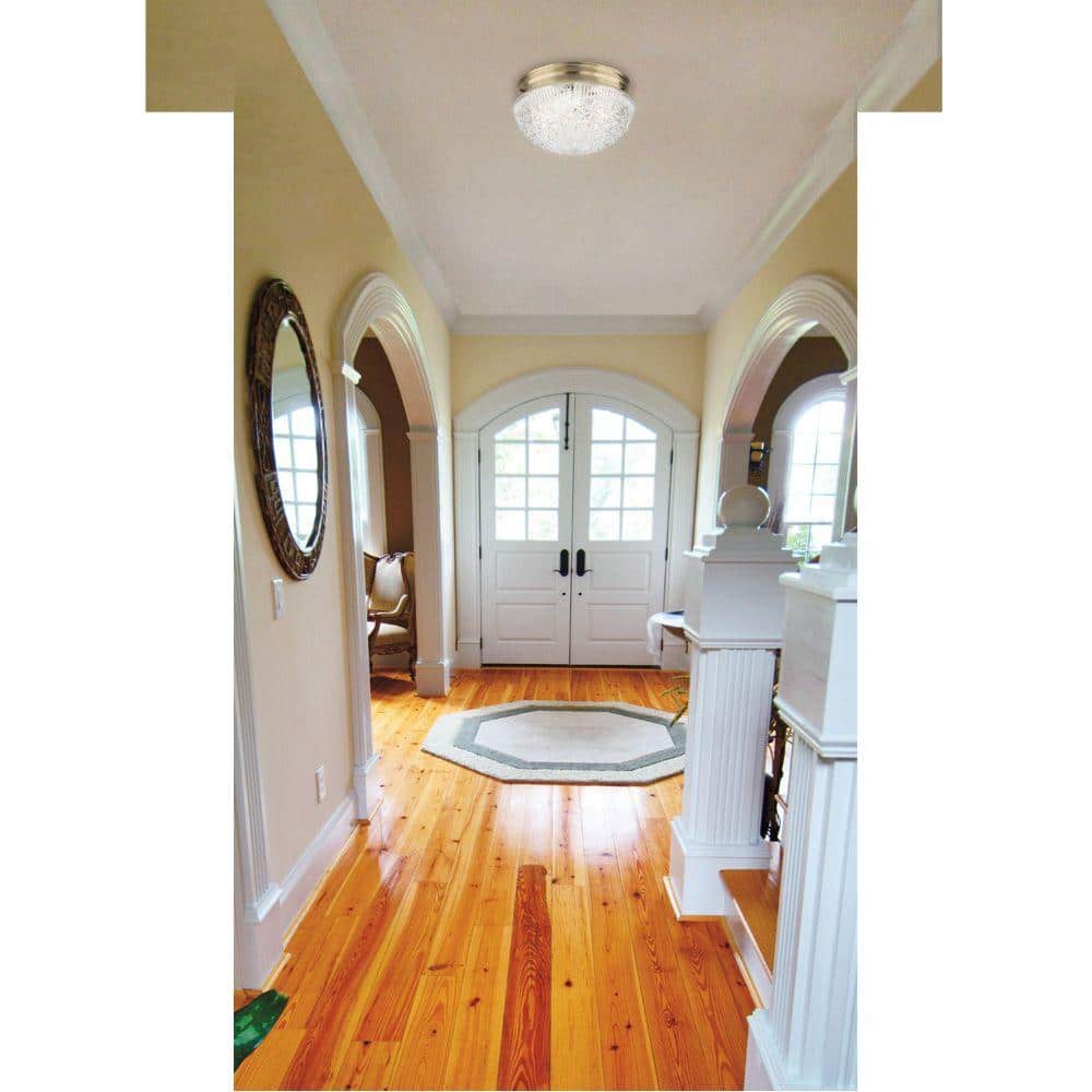 2-Light Ceiling Fixture Antique Brass Interior Flush-Mount with Clear Faceted Glass - Hercitys