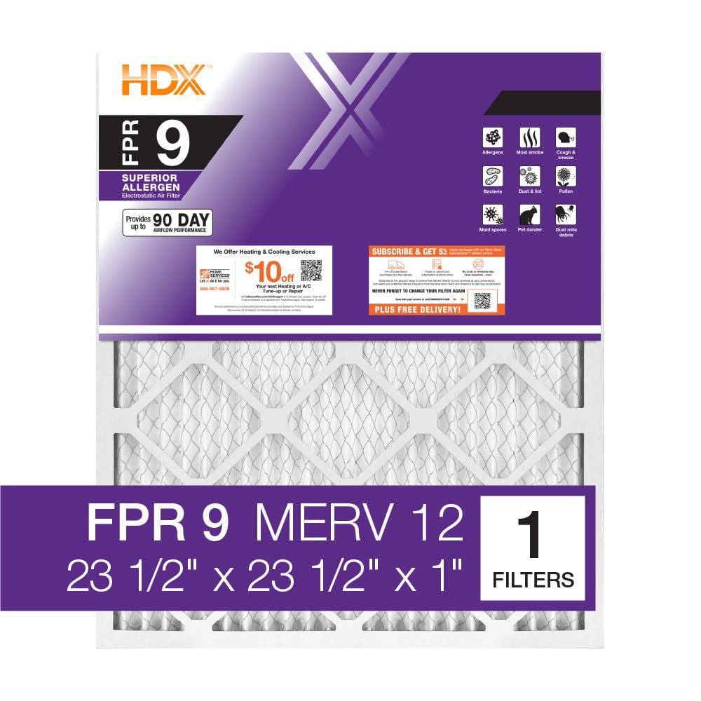 23.5 in. x 23.5 in. x 1 in. Superior Pleated Air Filter FPR 9, MERV 12 - Hercitys
