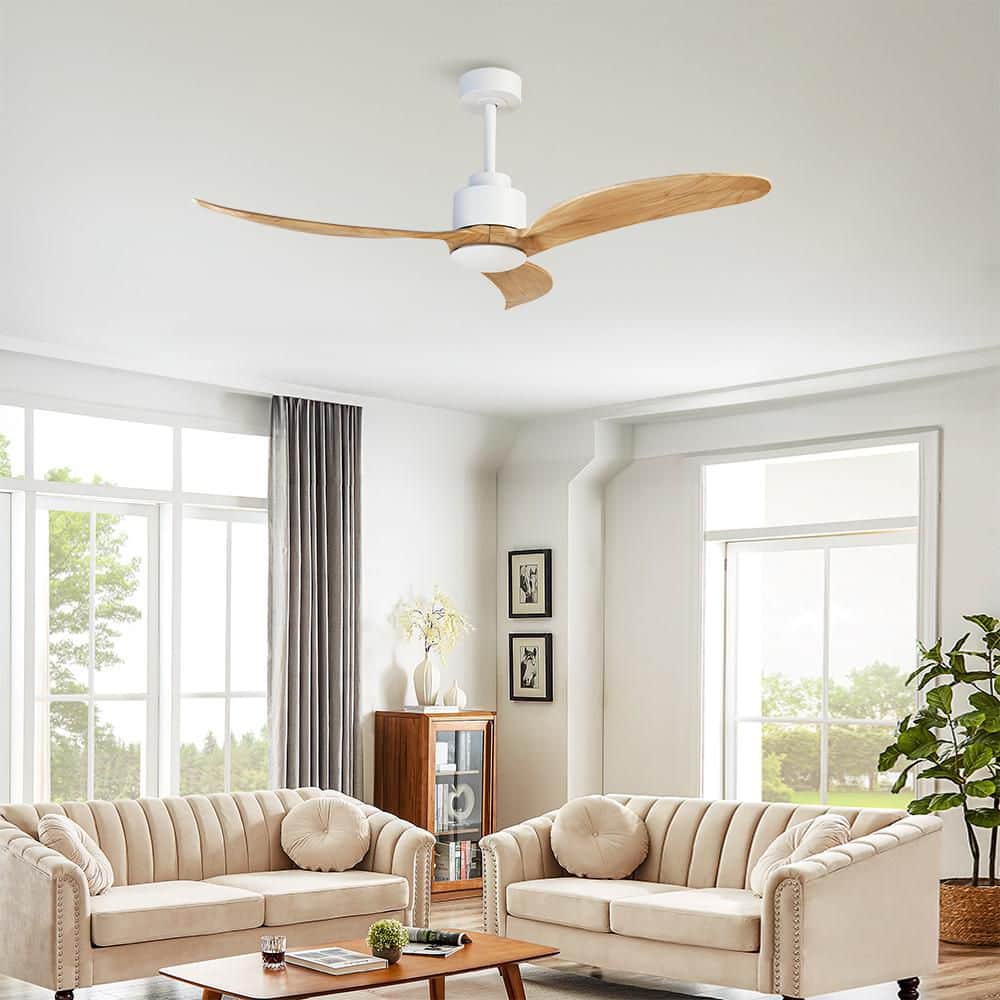 52 in. White Indoor Ceiling Fan with LED Light Remote, Quiet DC Motor Reversible Ceiling Fan for Patio Living Room - Hercitys
