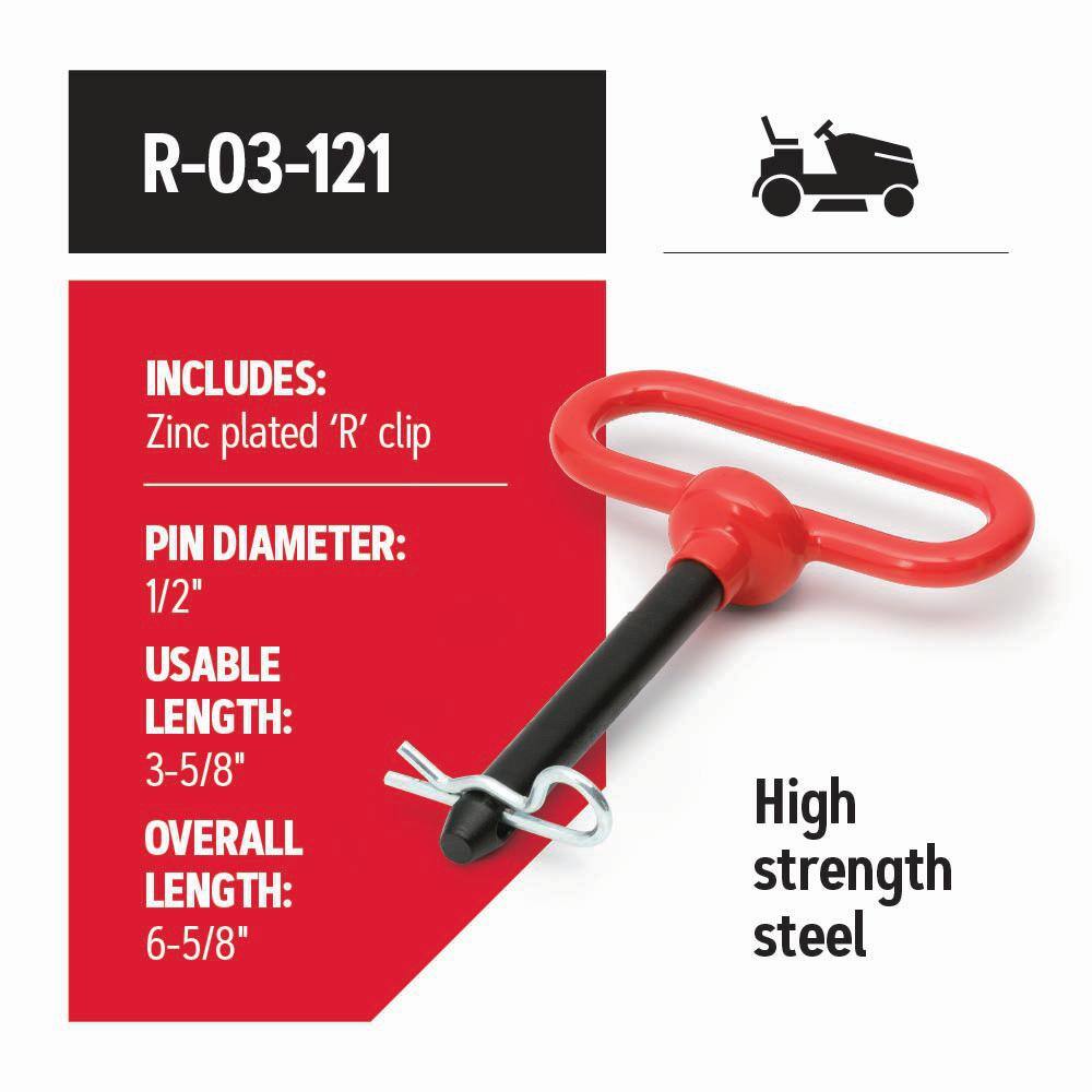 1/2 in. x 3.625 in. Replacement Hitch Pin For Riding Lawn Mowers, Universal Fit (R-03-121) - Hercitys