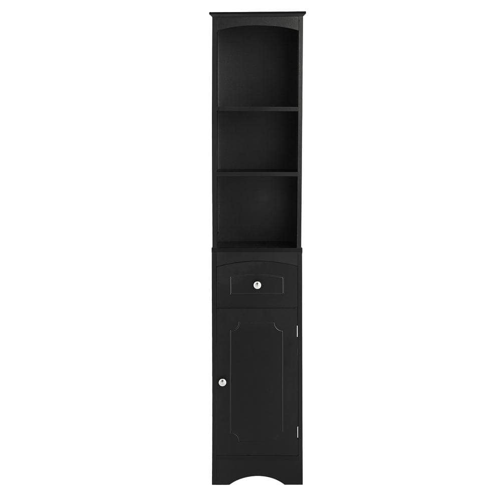 13.4 in. W x9.1in. D x 66.9 in. H Black MDF Ready to Assemble Tall Bathroom Cabinet with Drawer and Adjustable Shelf - Hercitys