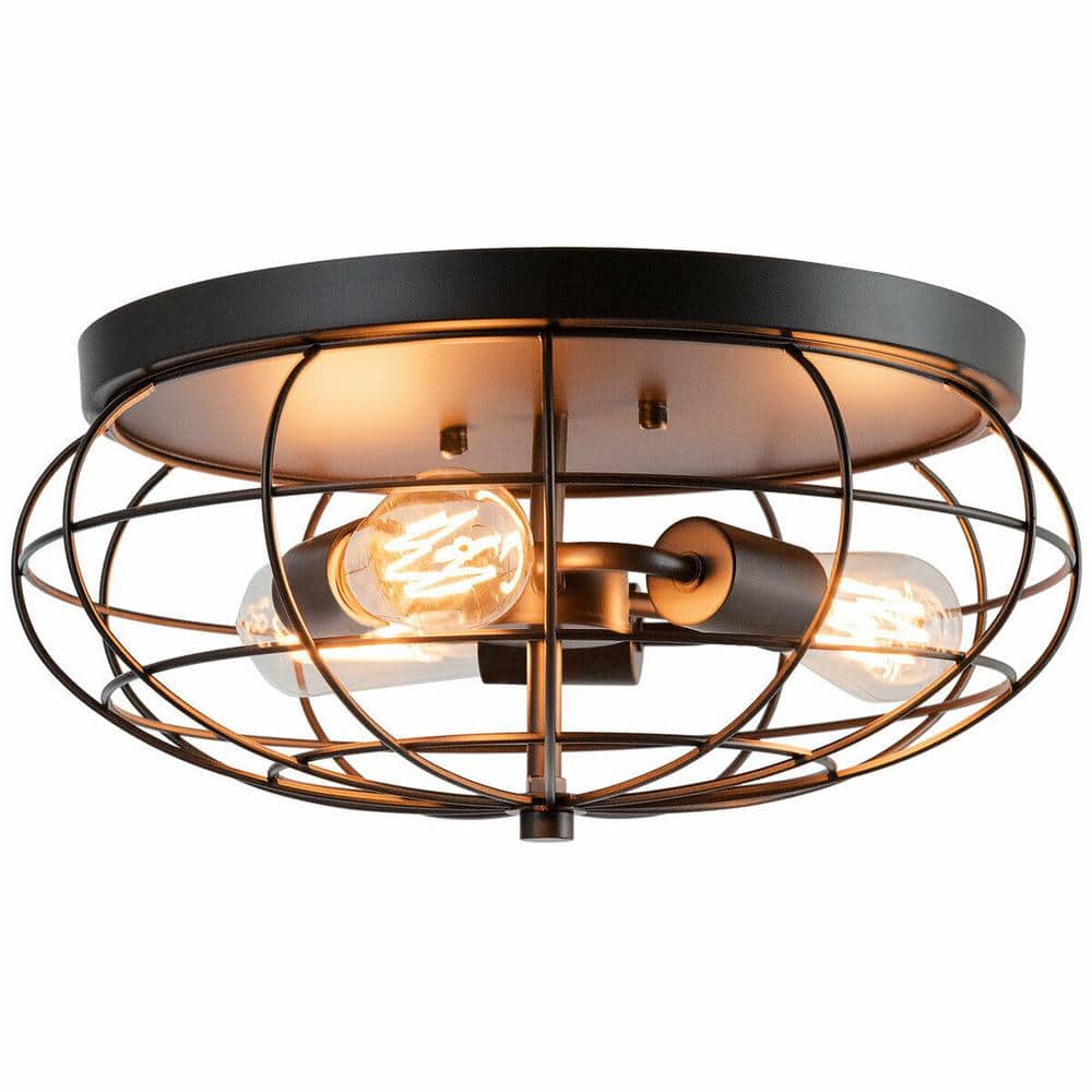 15.5 in. W 3-Light Black Semi-Flush Mount Ceiling Light with Industrial Retro Design - Hercitys