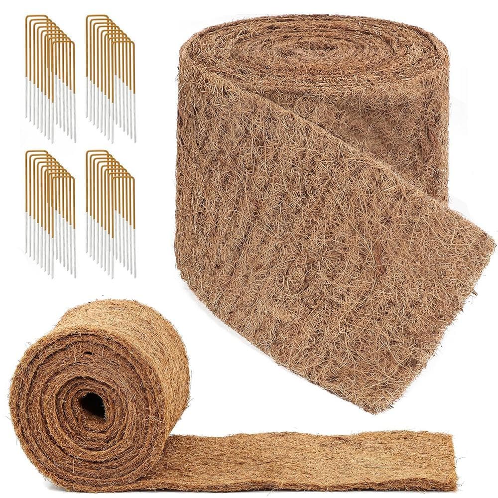 240 in. x 6.3 in. Natural Coconut Fiber Liner Mulch Mat Roll for Landscaping Garden Edging Border - Hercitys