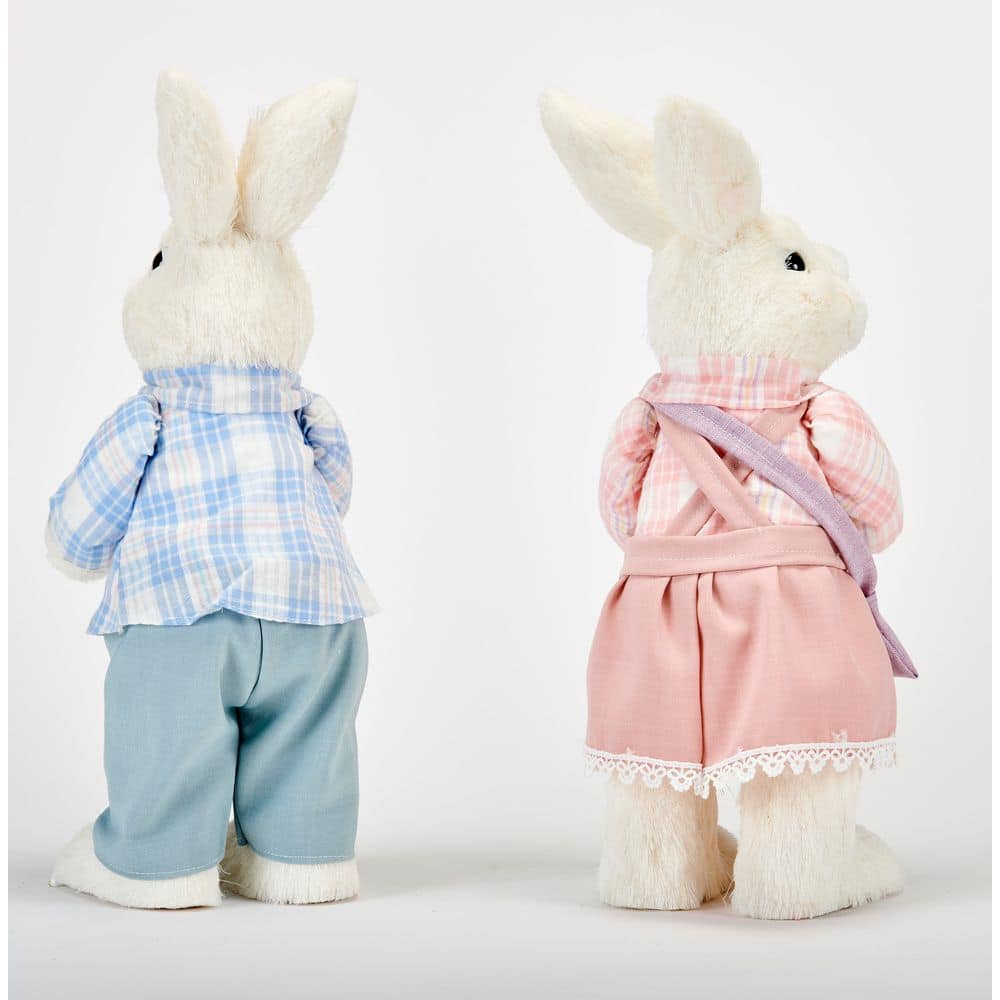 14 in Easter Boy and Girl White Sisal Standing Dressed Bunnies, Set of 2 - Hercitys