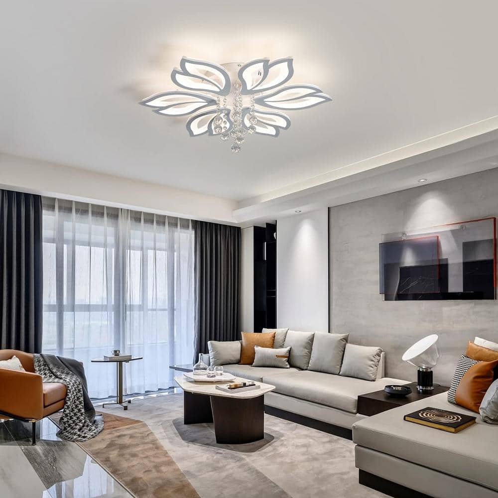 27.5 in. White Acrylic Dimmable Modern Flush Mount Ceiling Light  6-Head Flower Light Fixture - Hercitys