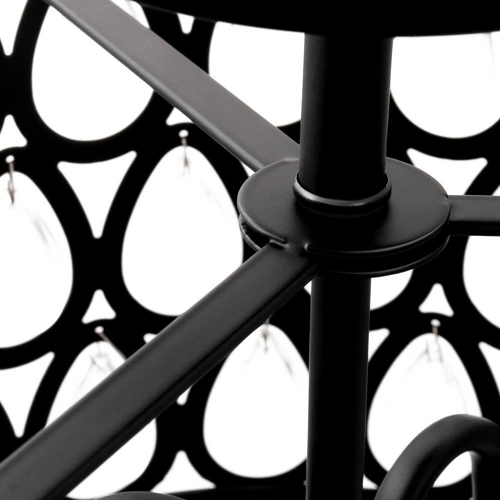 12 in. 3-Light Matte Black Semi-Flush Mount Ceiling Light with Teardrop Crystal Accents, E12 Base, No Bulbs Included - Hercitys