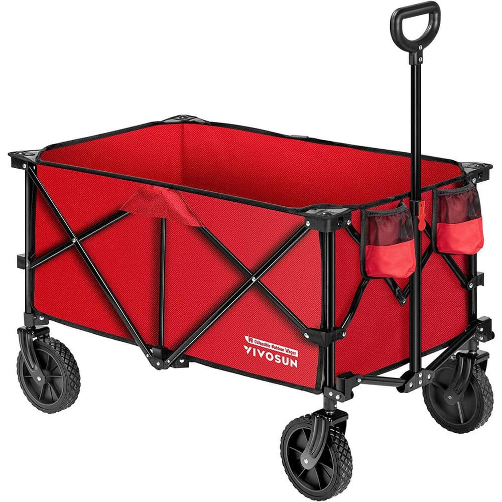 2.5 cu. ft. Collapsible Fabric Garden Cart with Universal Wheels and Adjustable Handle in Red - Hercitys