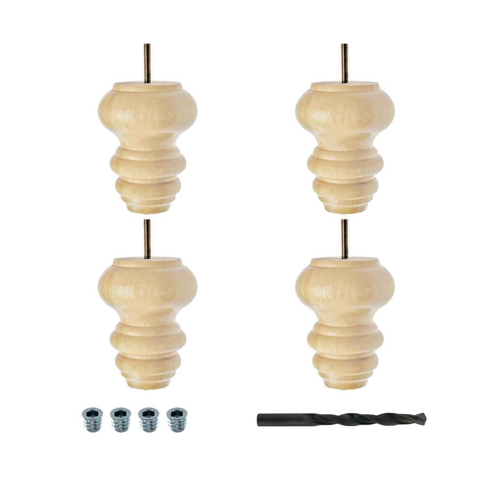 5 in. x 4 in. Unfinished Solid Hardwood Round Sofa Leg (4-Pack) - Hercitys