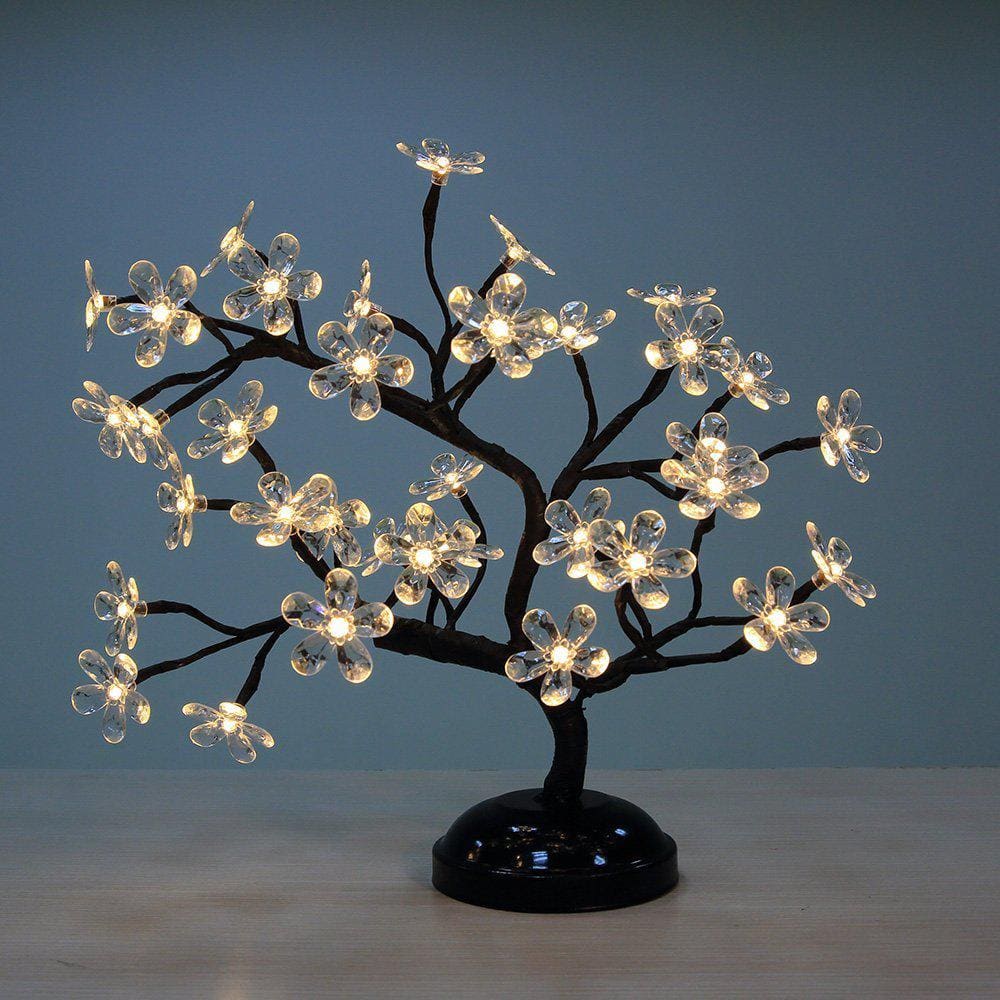 1.5 ft. 3-Watt Crystal Clear Flower Bonsai Artificial Christmas Tree with 36 Warm White LED Lights - Hercitys