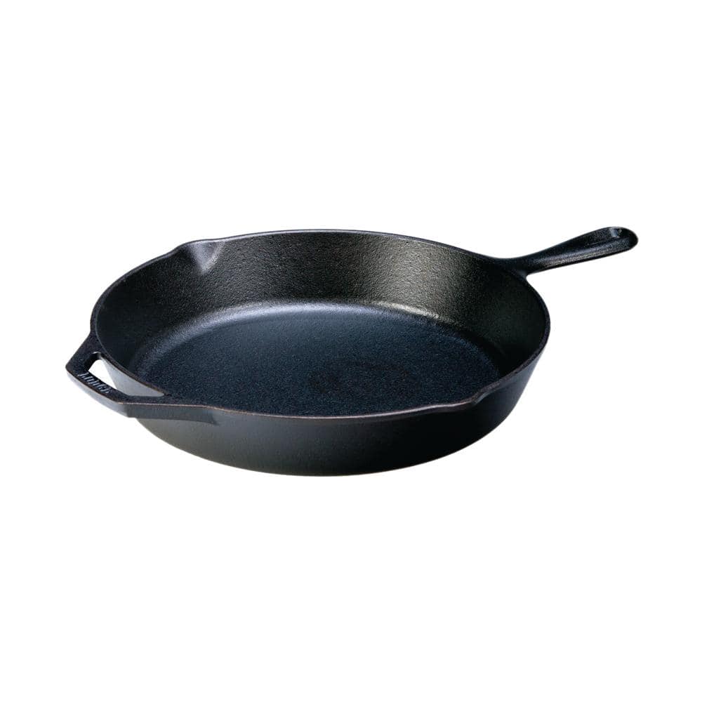 12 in. Cast Iron Skillet in Black with Pour Spout - Hercitys