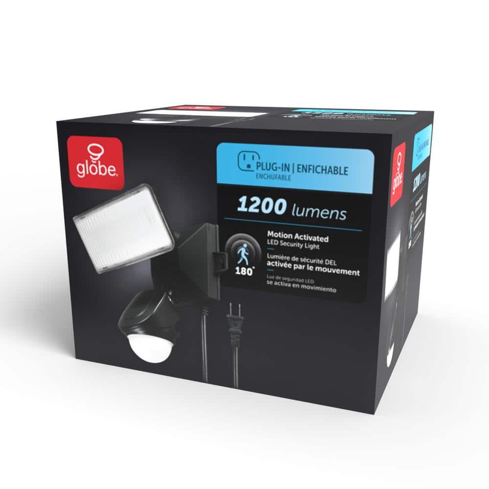 14- Watt Equivalent Black 1200 LM Plug-In Outdoor Integrated LED Flood Security Area Light with 10-Foot Cord - Hercitys