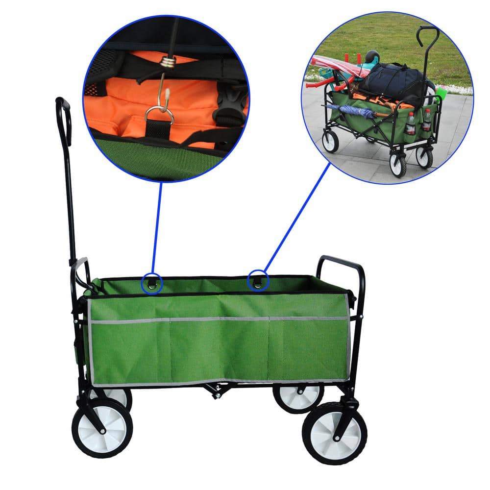4 cu. ft. Foldable Fabric Garden Cart Outdoor Collapsible Moving Trailer Beach Cart with Big Wheels, Grass Green - Hercitys