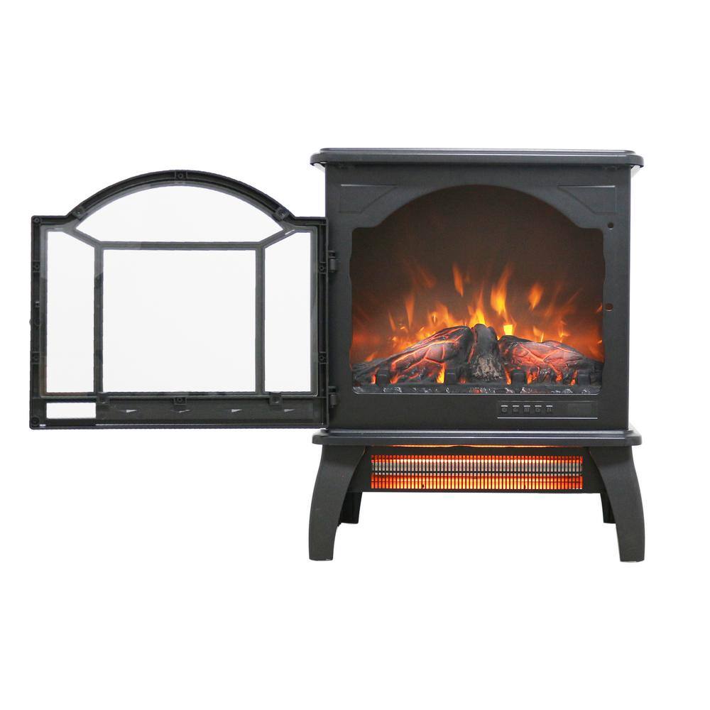 10 in. Freestanding Electric Infrared Quartz Fireplace Stove with Remote Control - Hercitys