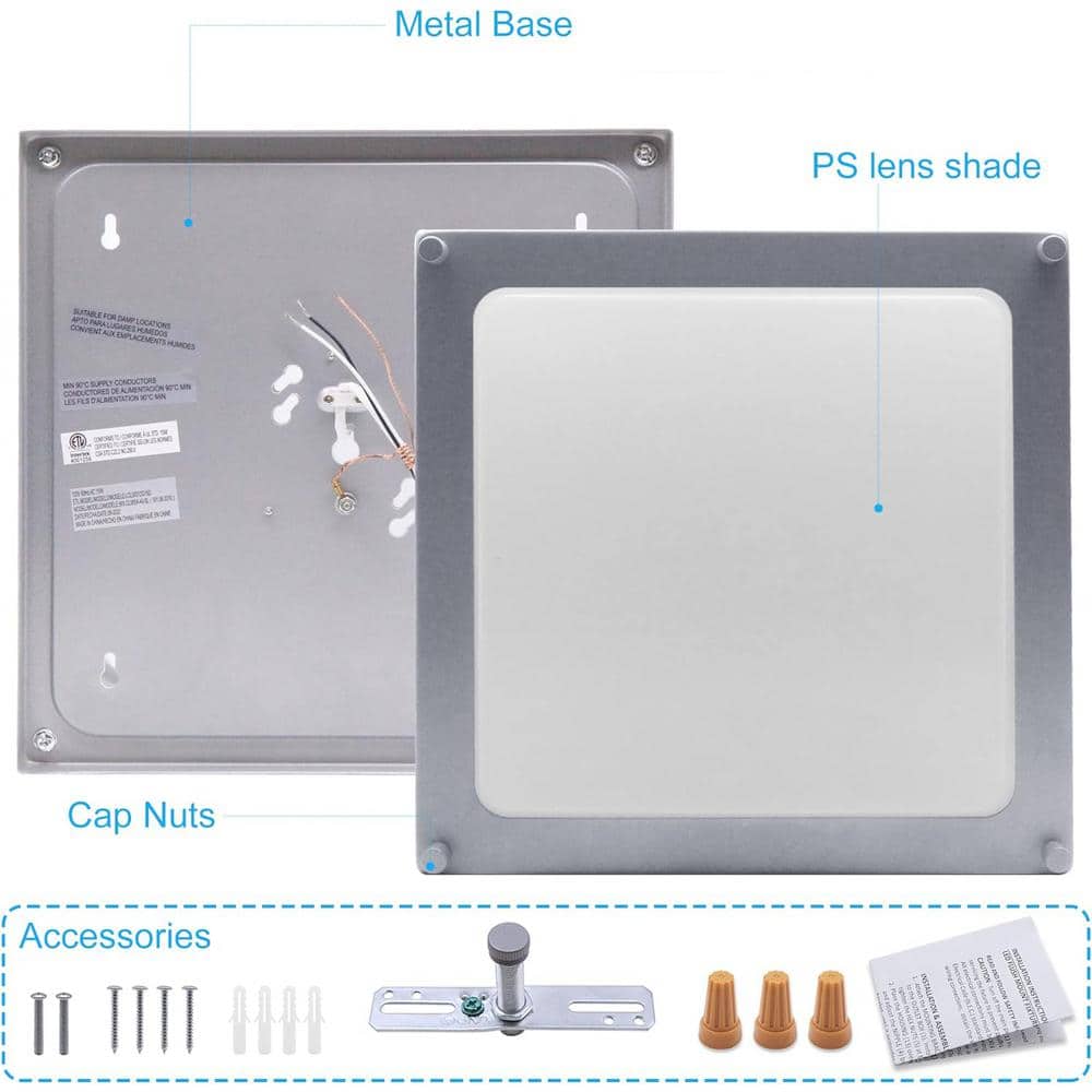 12 in. Oil Rubbed Matte Grey Dimmable Square LED 4000K Cool White Flush Mount Ceiling Light - Hercitys