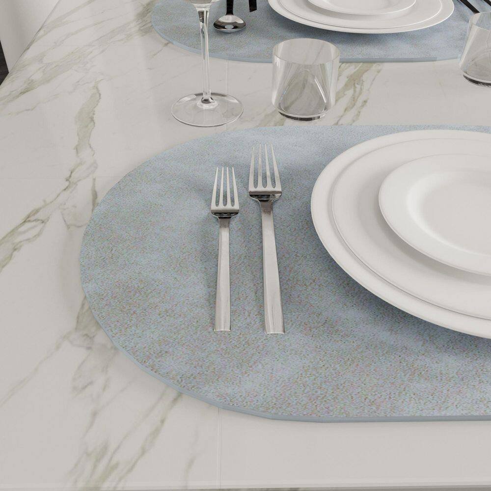 11.8 in. W x 17.5 in. H Light Grey Oval Leather Heat Resistant Waterproof Placemats (Set of 6) - Hercitys