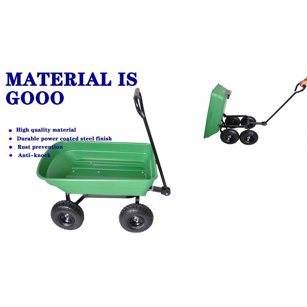 55 in. L Poly Garden Dump Truck Folding Car in Green with Steel Frame and Pneumatic Tire - Hercitys