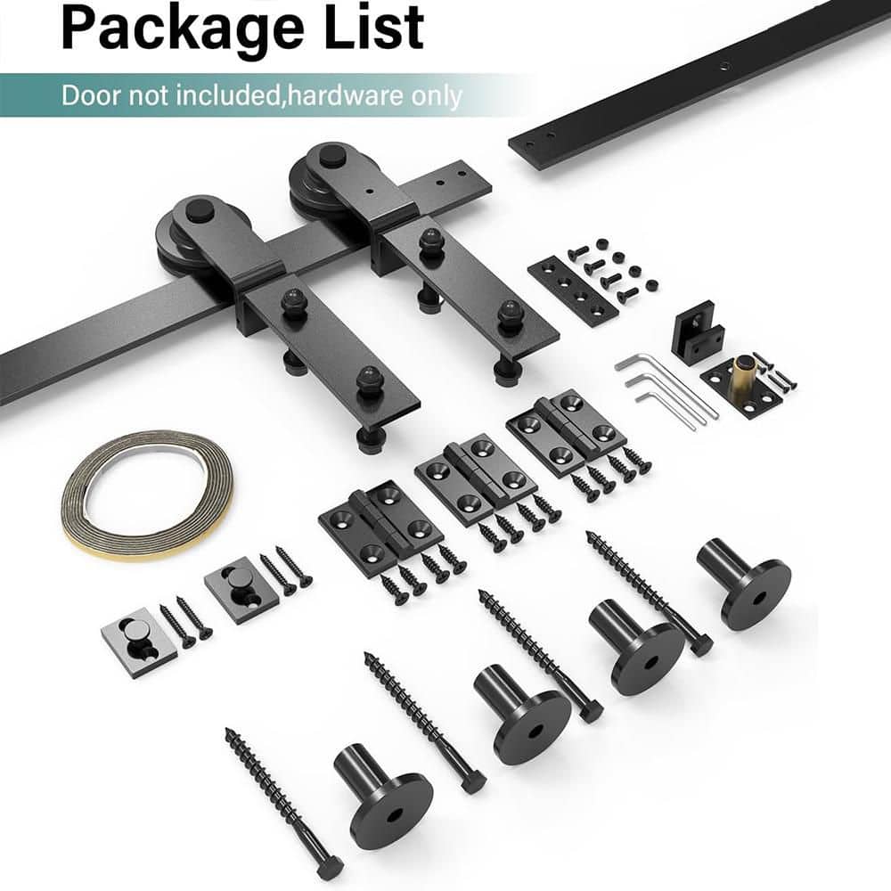 5 ft. /60 in. I Shape Frosted Black Bi-Folding Sliding Barn Door Hardware Track Kit for Double Doors - Hercitys